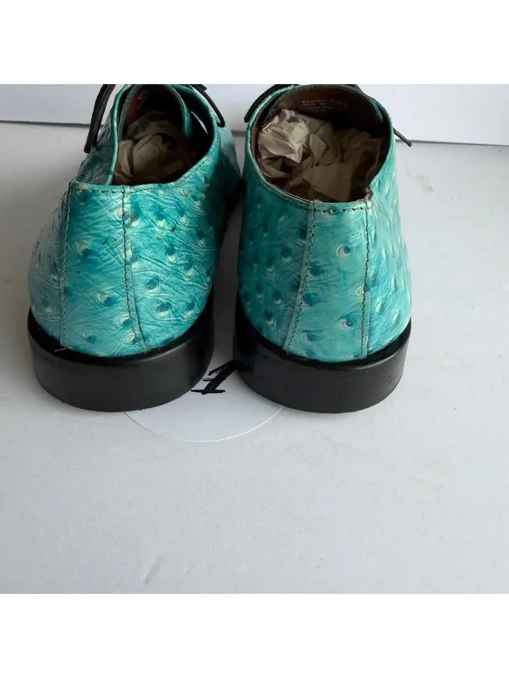 Stacy Adams Ostrich Crocodile Print Oxford Shoes‎ Men's Size 10.5M Teal Lace Up